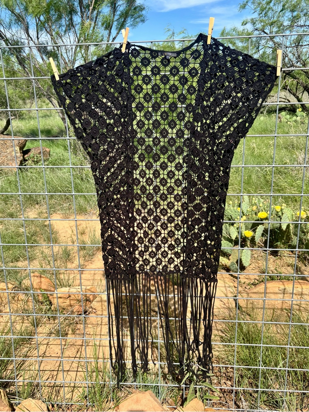 iris Black Crochet Openwork Cardigan with Circular Geometric Motif
